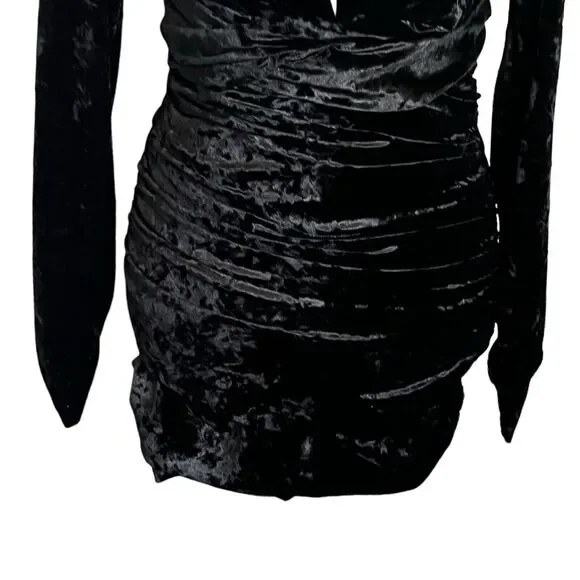 ZARA Velvet Ruched Mini Dress Women’s XS Black V Neck Cocktail Party Night Chic - Picture 4 of 13